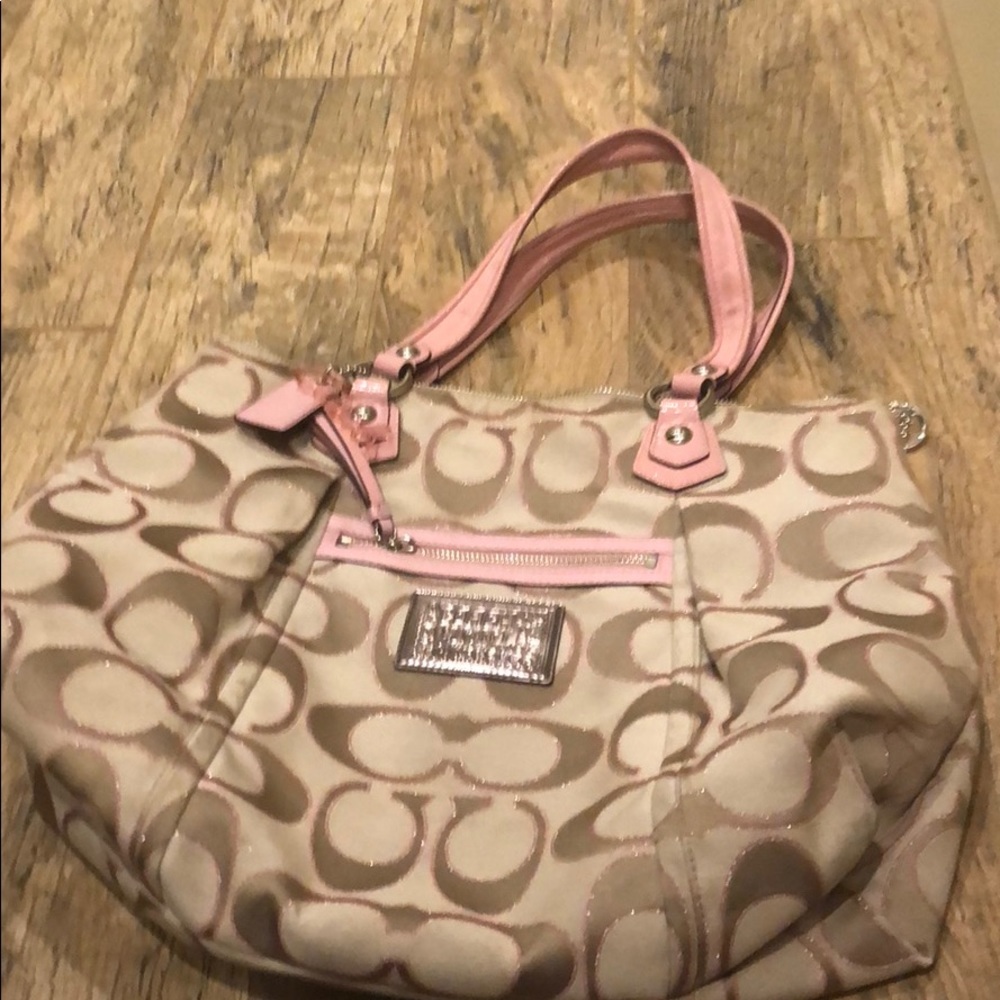 Metallic pink and tan Coach Poppy tote bag